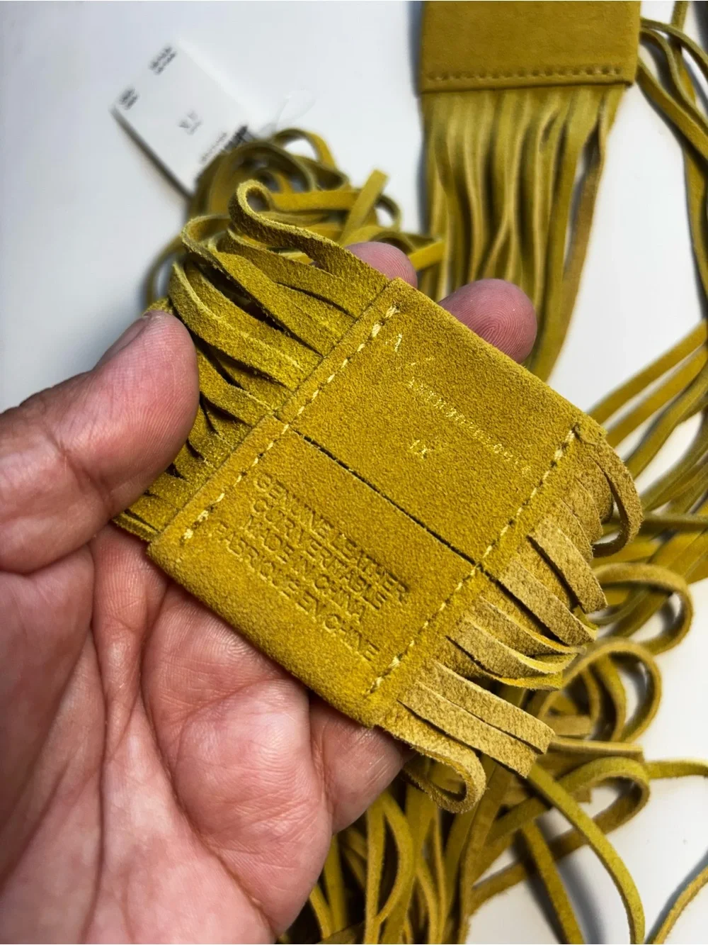 Anthropologie SuedeFringed Wrap Tie Belt - Yellow